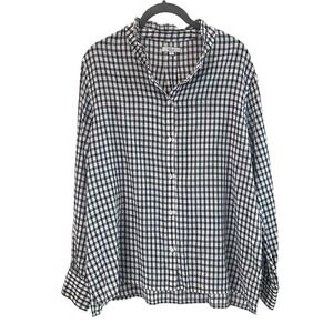 Rails Andie Blue White Gingham Check Cotton Button Down Shirt Ruffle Collar L